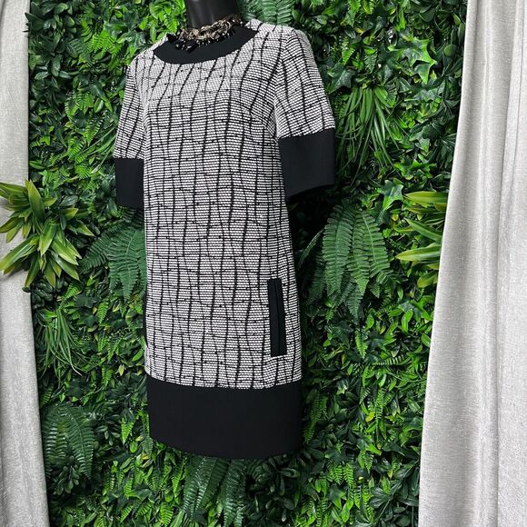 Banana‎ Republic Women Dress 2 Black White Tweed A Line Split Pocket 1568 - Picture 9 of 14
